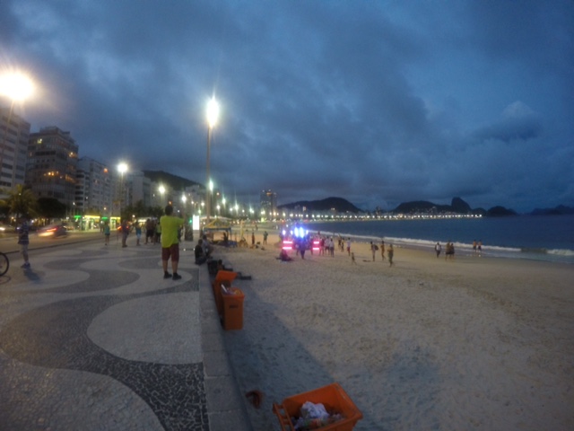 A nighttime view from the beach in Copacabana.