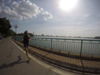 Man with large beard seen running around West Lake.